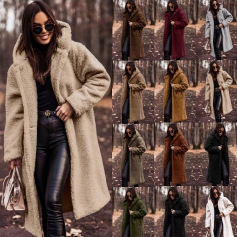 Autumn Winter Fashion Elegant Long Coat Woman Plush Warm Faux Fleece Coat Women Teddy Jacket Female Teddy Coat Outwear Ladies
