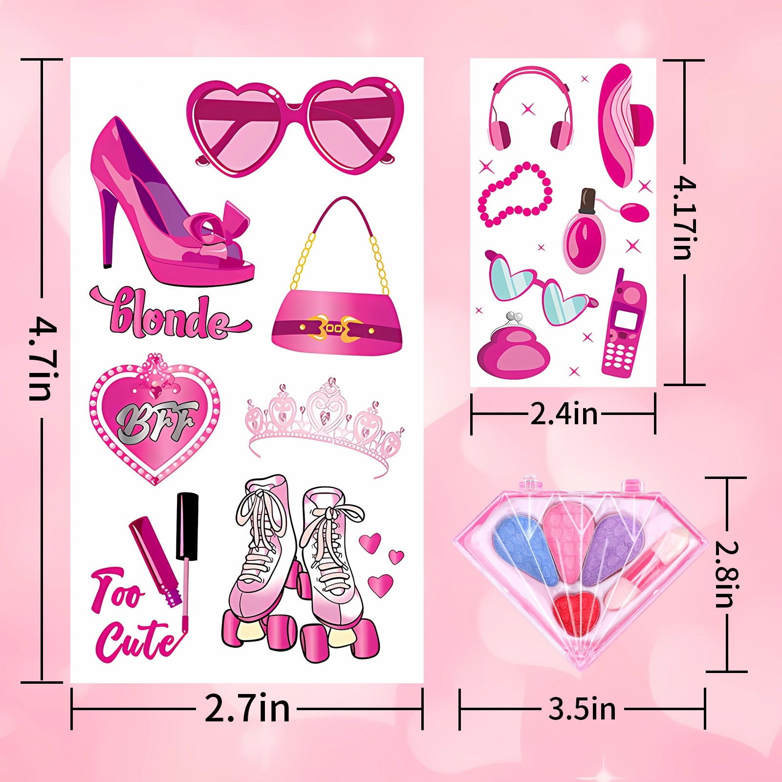 Temporary Tattoos For  Princess Birthday Kiss Tattoos Temporary For Kids Girl Woman  Party Supplies With A Makeup Case
