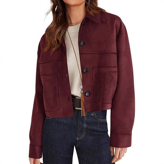 European And American Style Women Faux Suede Short Jacket Casual Lightweight Autumn Fashion