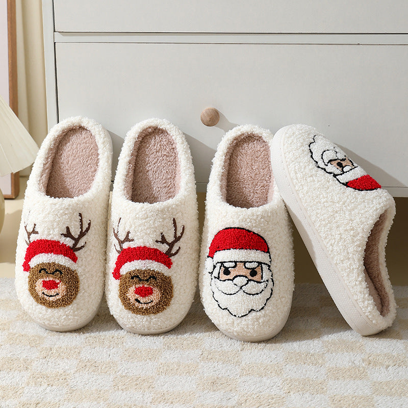Cute Santa Christmas Slippers – Warm Plush Winter Shoes