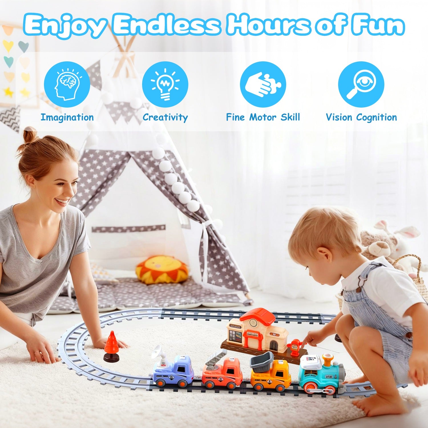 Electric Train Set With Smokes Light Sound Remote Magnetic Train Toys With Locomotive 3 Trucks Gifts For Kids Aged 3 4 5 6 Year Old
