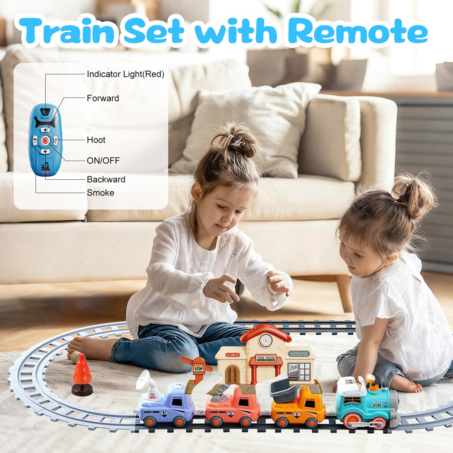 Electric Train Set With Smokes Light Sound Remote Magnetic Train Toys With Locomotive 3 Trucks Gifts For Kids Aged 3 4 5 6 Year Old